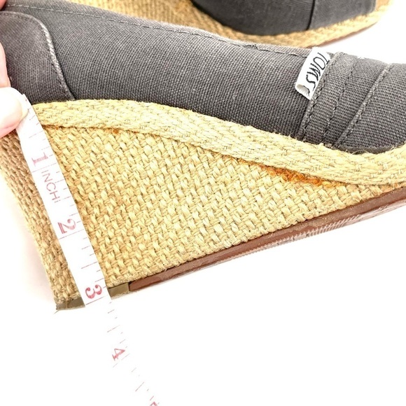 TOMS Calypso Ashgray Espadrille Peep Toe Wedge Comfort Canvas Heel - Picture 8 of 8